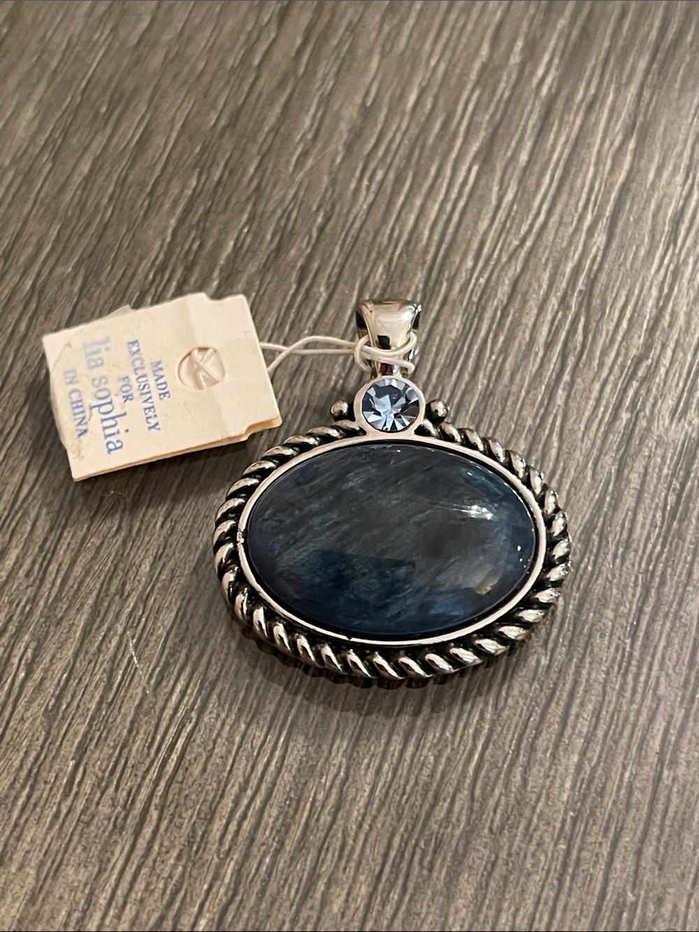 NWT Lia Sophia” Denim Dreams” Oval Silver-tone Pendant- Slide